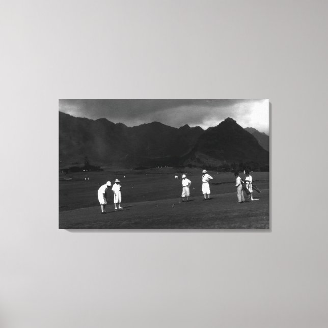 Lienzo Honolulu, Hawaii - Los golfistas juegan en el camp (Anverso)