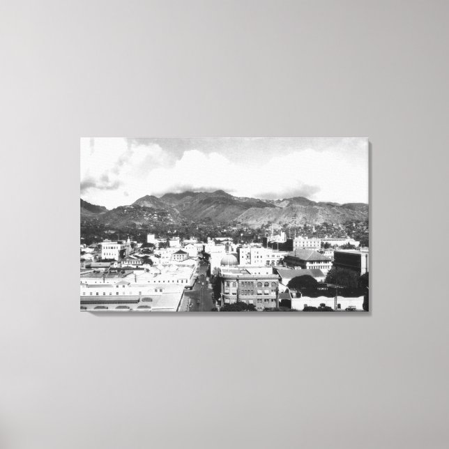 Lienzo Honolulu, la vista de la ciudad de Hawaii desde la (Anverso)