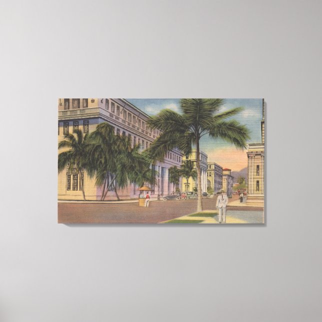 Lienzo Honolulu, VIHiew del obispo St.Honolulu, HI (Anverso)