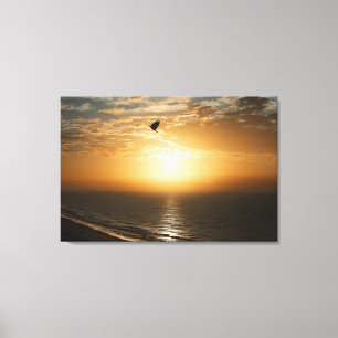Lienzo Horizon Ocean Front Sunrise View Bird Silhouette