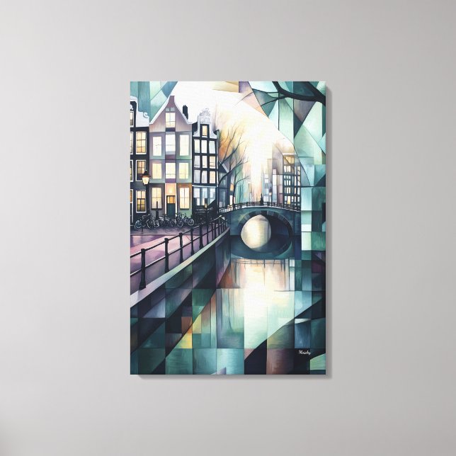 Lienzo Horizonte abstracto geométrico de Amsterdam con ca (Anverso)