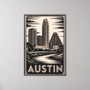 Lienzo Horizonte de Austin Texas en negro y blanco estilo