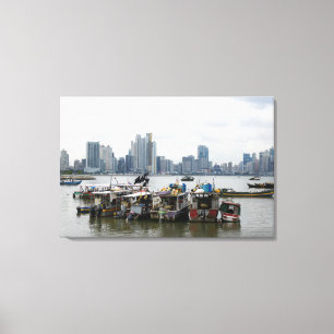 Lienzo Horizonte de ciudad de Panamá con los barcos de