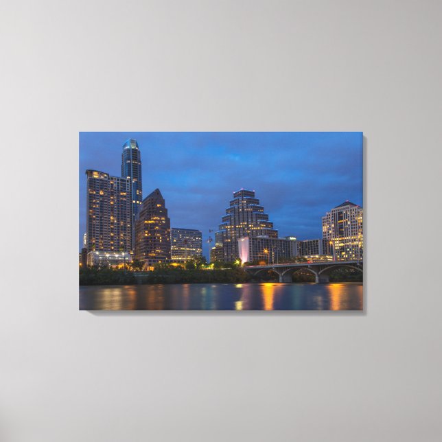 Lienzo Horizonte de la ciudad reflejado en Lady Bird Lake (Anverso)