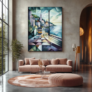 Lienzo Horizonte de Lisboa Geométrico Abstracto con Tranv