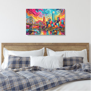 Lienzo Horizonte de San Francisco al estilo Van Gogh Impa