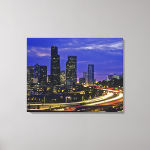 Lienzo horizonte de Seattle, Washington de noche