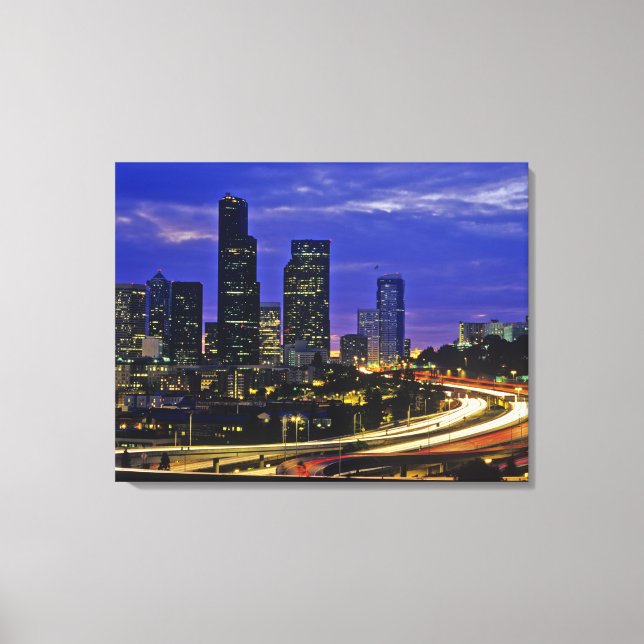 Lienzo horizonte de Seattle, Washington de noche (Anverso)