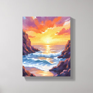 Lienzo Horizonte dorado Aquarela de puesta de sol amari