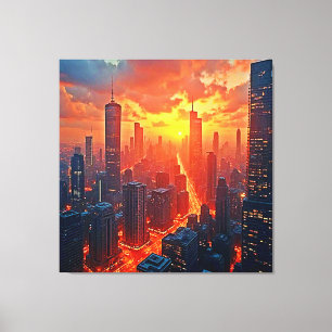 Lienzo Horizonte Dorado: Atardecer Radiante en la Ciudad