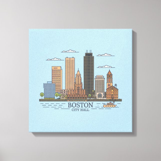Lienzo Horizonte urbano de la ciudad de Boston, horizonte (Anverso)
