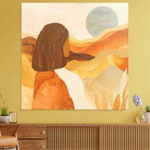 Lienzo Horizontes Dorados – Mujer Abstracta del Desierto