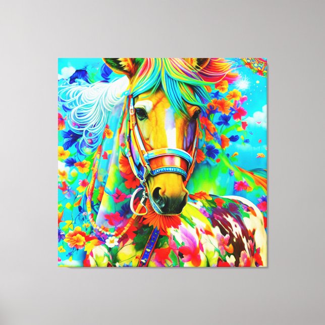 Lienzo Horse Adorne con flores (Anverso)