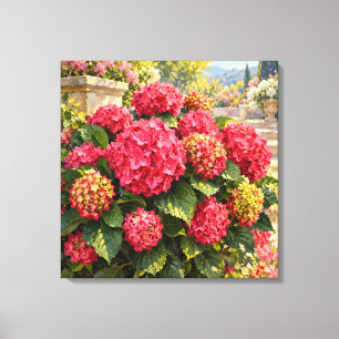 Lienzo Hortensias rosadas radiantes en la luz dorada del