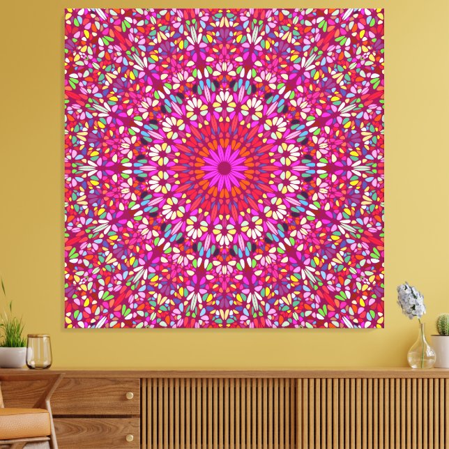Lienzo Hot Pink Mandala – Premium Wrapped Canvas Radiance (Insitu (Sala de estar))
