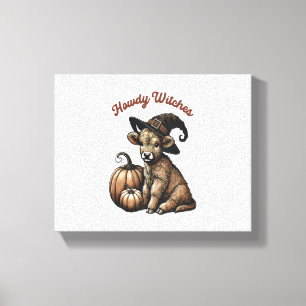 Lienzo Howdy Witch Halloween Highland Cow