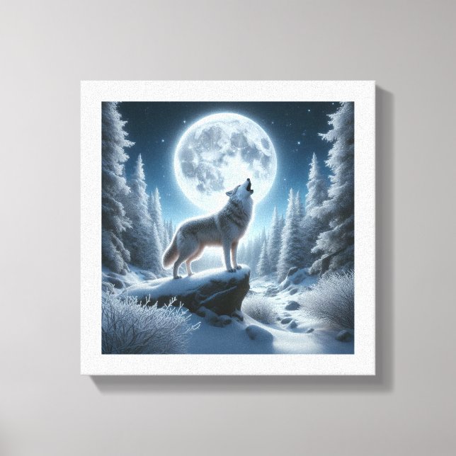 Lienzo Howling Wolf In Winter (Anverso)