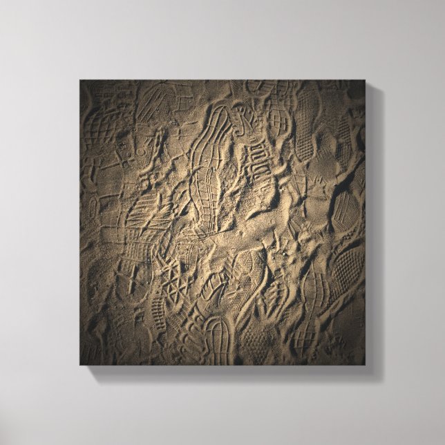 Lienzo Huellas de zapatos en la arena (Anverso)