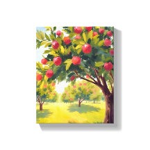 Huerto de manzanas Otoño Caída Acuarela