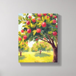 Lienzo Huerto de manzanas Otoño Caída Acuarela