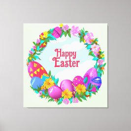 Lienzo Huevos Felices de Pascua Corona Floral