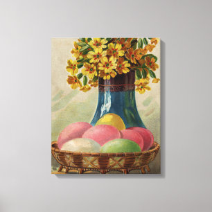 Lienzo Huevos Flores Canasta Pascua Antigua