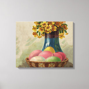 Lienzo Huevos Flores Canasta Pascua Antiguo