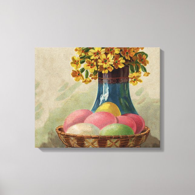 Lienzo Huevos Flores Canasta Pascua Antiguo (Anverso)