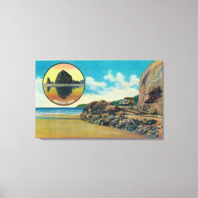 Lienzo Hug Point en Cannon Beach and Haystack Rock (Anverso)