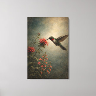 Lienzo Hummingbird Bloom | Floral Bird Print | Stretched