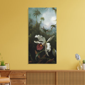 Lienzo Hummingbirds y Orquídea Blanca por Martin J. Heade