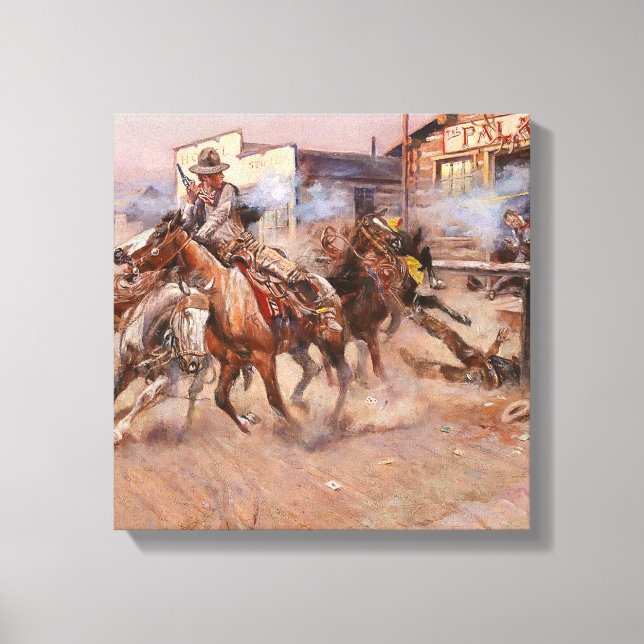 Lienzo "Humo de un ‘45’ por Charles M Russell (Anverso)