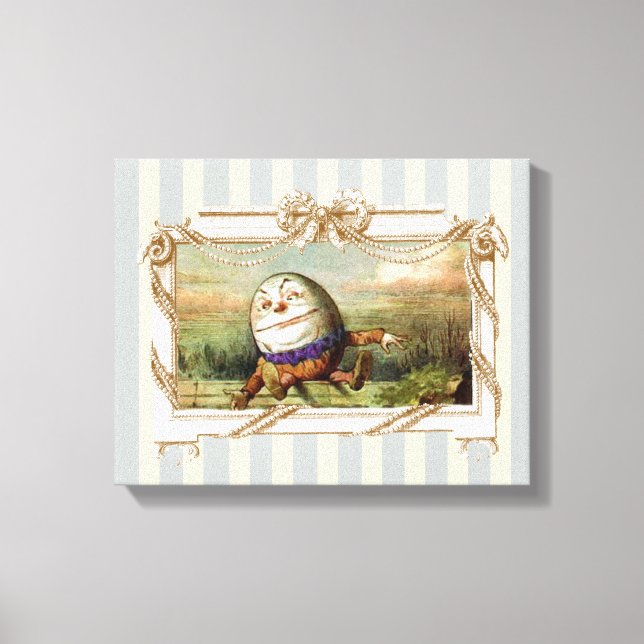 Lienzo Humpty Dumpty sobre rayas azules y blancas (Anverso)