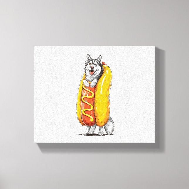 Lienzo Husky de perro caliente - Divertido disfraz de com (Anverso)