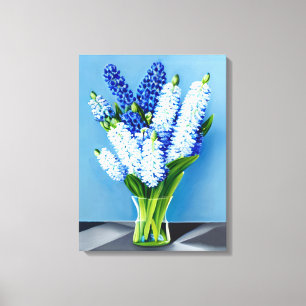 Lienzo Hyacinths blancos en una bolsa de vidrio en azul