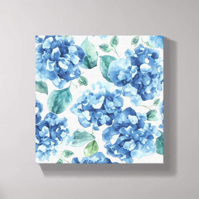 Lienzo Hydrangea Blues | Patrón de flores de acuarela (Anverso)