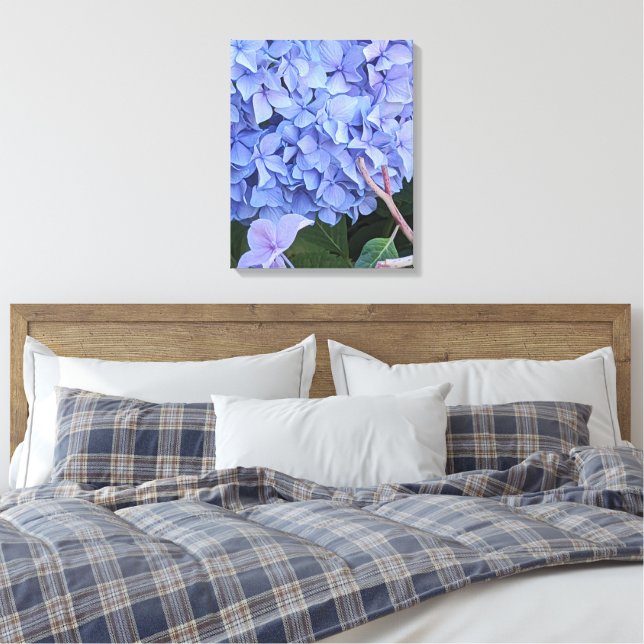 Lienzo Hydrangea Mophead Azul Floral en Flor (Insitu(Dormitorio))