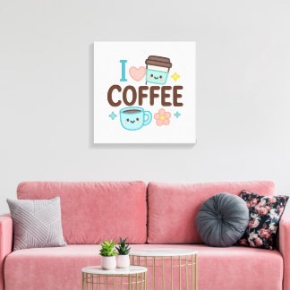 Lienzo I Love Coffee Cute Kawaii Sticker – Adorable Coffe