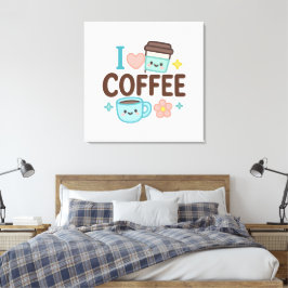 Lienzo I Love Coffee Cute Kawaii Sticker – Adorable Coffe