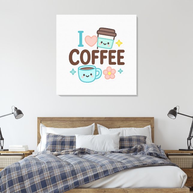 Lienzo I Love Coffee Cute Kawaii Sticker – Adorable Coffe (Insitu(Dormitorio))