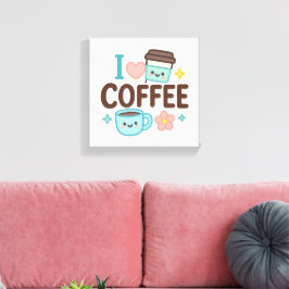 Lienzo I Love Coffee Cute Kawaii Sticker – Adorable Coffe