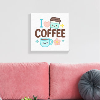 Lienzo I Love Coffee Cute Kawaii Sticker – Adorable Coffe