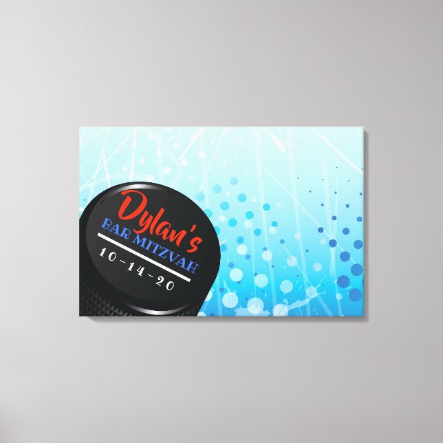 Lienzo ICE HOCKEY Barra De CACHÍCULO Mitzvah Rótulo En Ju (Anverso)