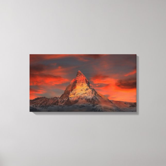 Lienzo Icónica Matterhorn de montaña alpina al atardecer (Anverso)