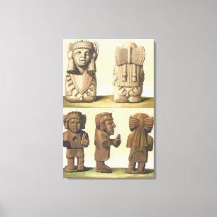 Lienzo Ídolos aztecas, México (litografía de color)