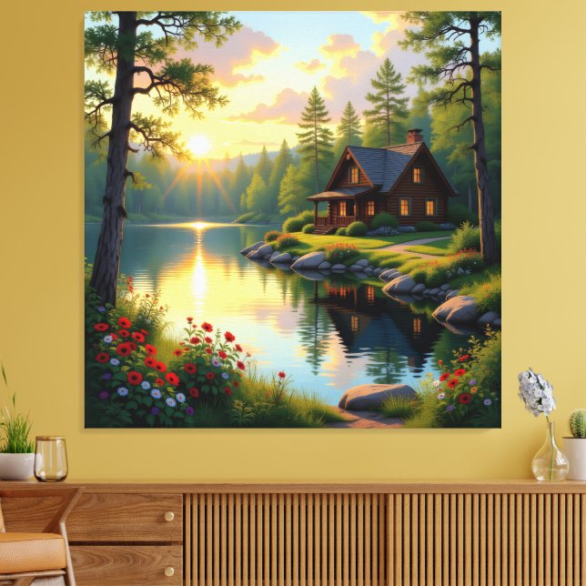 Lienzo Idyllisches Haus am See im Wald  (Insitu (Sala de estar))