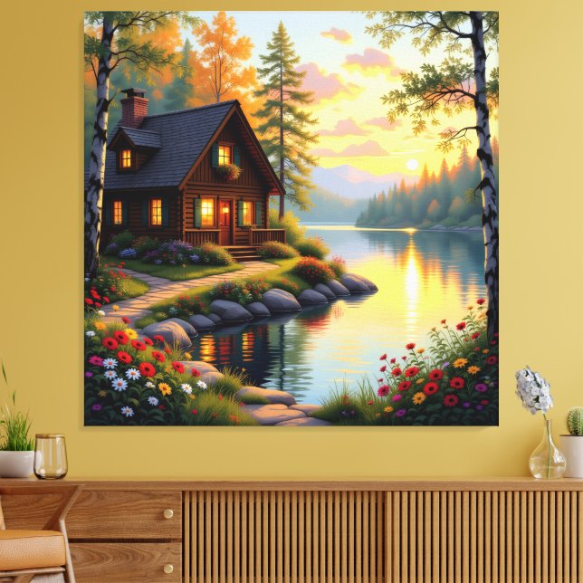 Lienzo Idyllisches Haus am See im Wald  (Insitu (Sala de estar))