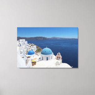 Lienzo Iglesia de la Cúpula Azul en Santorini, Grecia