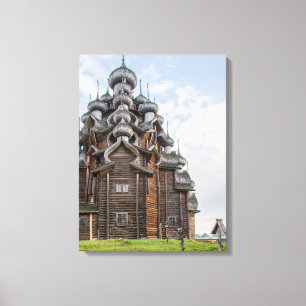 Lienzo Iglesia de madera ornamentada, Rusia