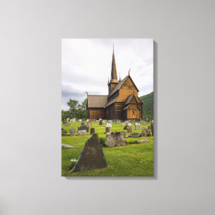 Lienzo Iglesia de postes con cementerio en Noruega